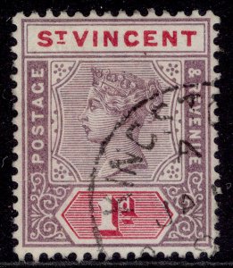 ST. VINCENT QV SG68, 1d deep mauve & carmine, FINE USED.