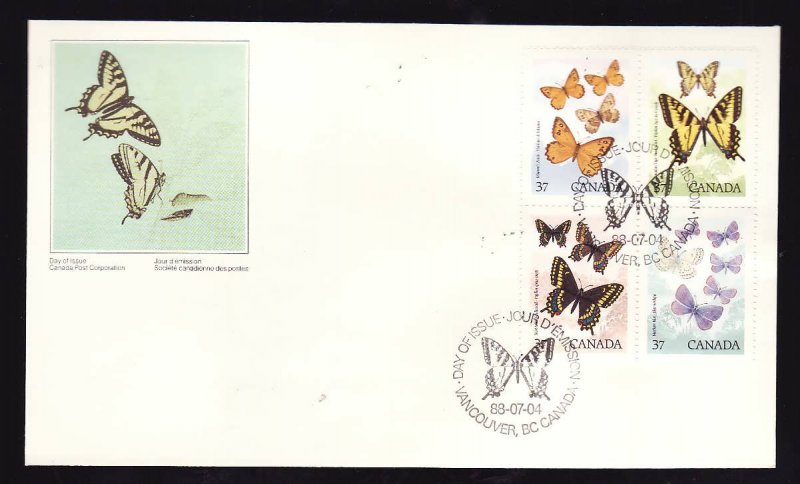 Canada-Sc#1213a-stamp on FDC-Insects-Butterflies-1988-