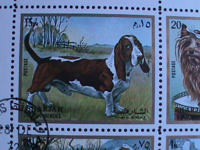 SHARJAH-1972-WORLD FAMOUS LOVELY DOGS CTO FANCY CANCEL SHEET-VERY FINE