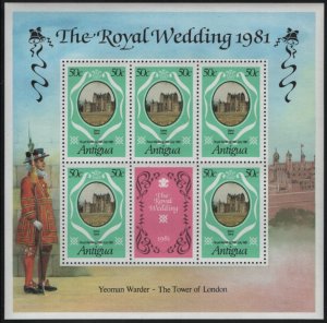 Antigua 1981 MNH Sc 624 50c Glamis Castle Charles, Diana Royal Wedding Sheet ...