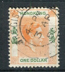 HONG KONG; 1938-40s early GVI Portrait issue fine used Shade of $1 value