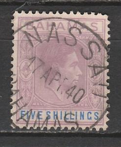 BAHAMAS 1938 KGVI 5/- THICK PAPER USED WITH CORRECT DATE