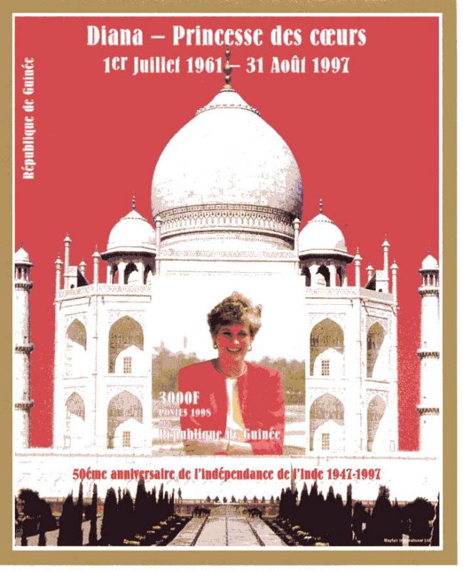 Guinea 1998 Diana Princess Visit India S/S RED IMPERFORATED .Yvert # 126 MNH