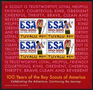 TUVALU - 2010 - Boy Scouts, 100th Anniv - Perf Min Sheet - Mint Never Hinged