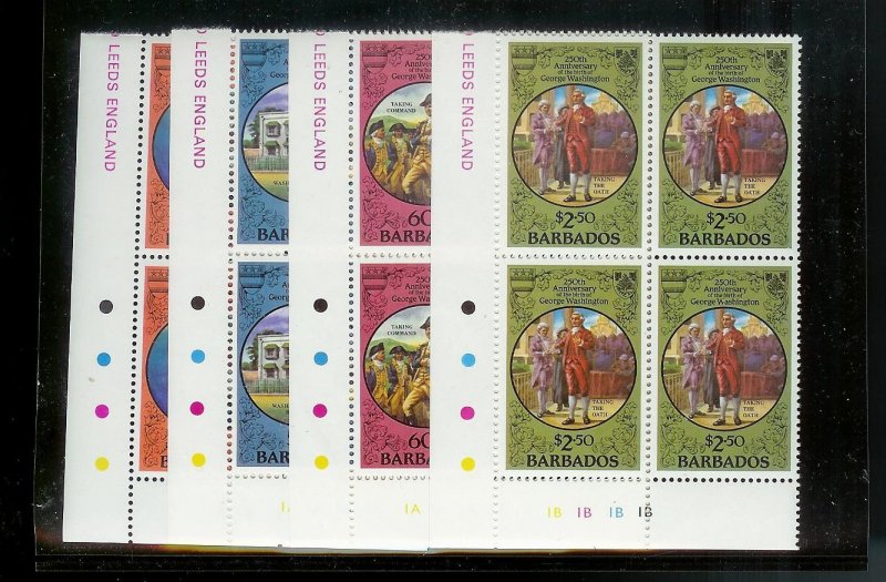 BARBADOS Sc#594-597 Complete Mint Never Hinged PLATE BLOCK Set