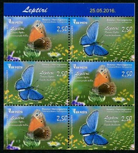 HERRICKSTAMP NEW ISSUES BOSNIA & HERZEGOVINA Sc.# 765c Butterflies Booklet Pane