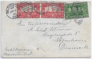 1928 Beaverton, Canada to Copenhagen, Denmark 2c & 2 x 3c Confederation (56840)