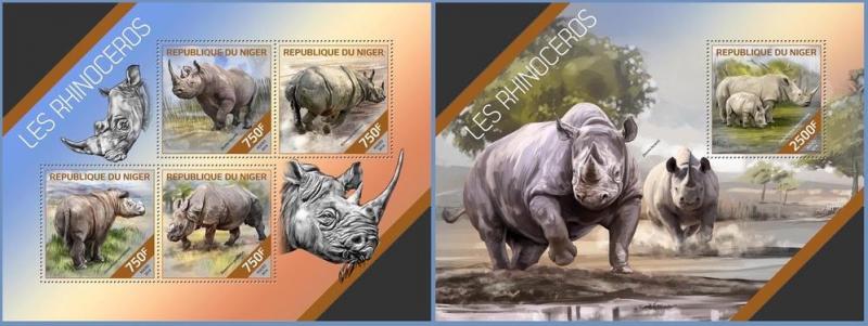 NIGER 2014 2 SHEETS nig14212ab RHINOS RHINOCEROSES WILDLIFE