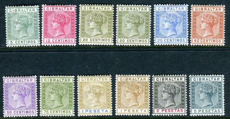 GIBRALTAR-1889 5c to 5p set.  A fine mounted mint set of 12 Sg 22-33