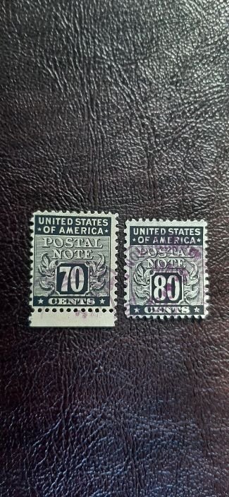US Scott # PN16-PN17; 2 used Postal Note stamps from 1945; F/VF centering