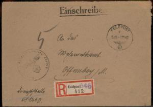 3rd Reich Germany 1942 Panzer Registered Feldpost Cover Sturmgeschuetzabte 88821