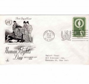 United Nations 1955 FDC Sc 40 Human Rights Day UN First Day Cover Artcraft