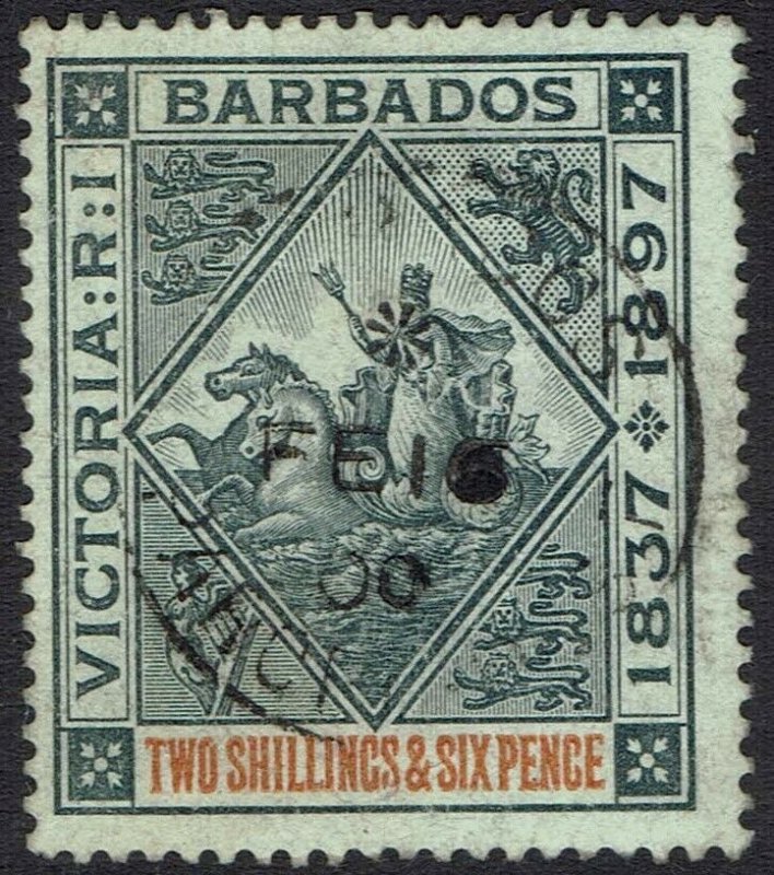 BARBADOS 1897 QV JUBILEE 2/6 WHITE PAPER USED 