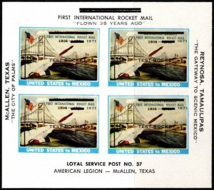 1971 US Poster Stamp First Int'l. Rocket Mail 35th Anniversary Test Flight