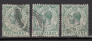 Gibraltar - 1912 KGV 1/2p stamp lot (8015)