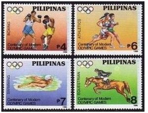 Philippines 2422-2425, 2426 sheet,MNH. Modern Olympics-100, 1986.Boxing,Swimming