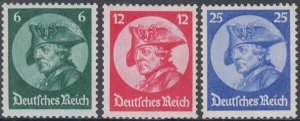 GERMANY Sc #398-400.1 CPL MNH SET of 3, with FREDERICK the GREAT