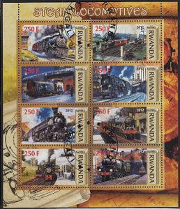 Rwanda 2012 used Sheet of 8 Steam Trains