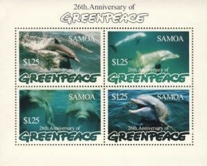 Samoa - Greenpeace & Dolphins on Stamps - 4 Stamp & S/S  19K-003