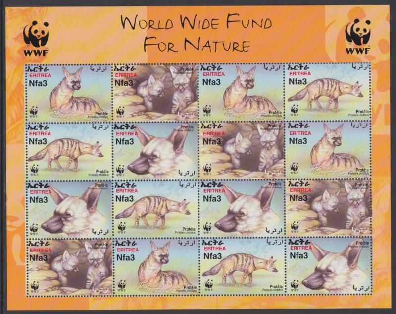 XG-BA295 ERITREA - Wwf, 2001 Wild Animals, Aardwolf MNH Sheet