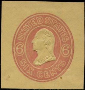 #U39 UNUSED 6¢ PINK, BUFF XF+ CUT SQUARE CV $70.00 BP8544