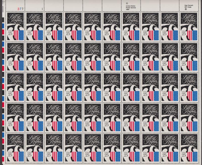 US #2421   Bill of Rights   Full sheet of 50  MNH