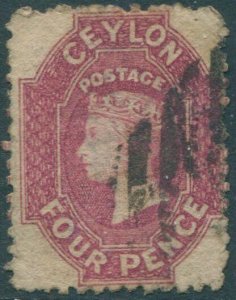 Ceylon 1865 SG52b 4d rose QV wmk FU (amd)