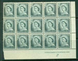 New Zealand 1954 QEII 1/2d Grey Plate 2 Block 15 MUH Lot25329