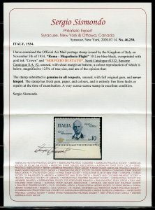 ITALY OFFICIAL AIRMAIL MARGIN COPY  SCOTT#CO2 SAS S.A.#2 MINT NH