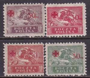 Poland 1921 Sc B11-B14 Red Cross Overprint Surcharge Stamp MHR