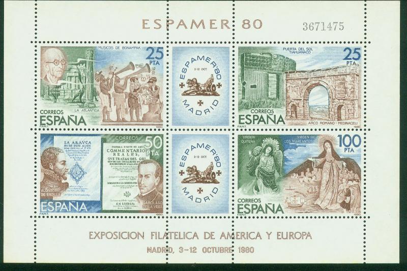 SPAIN 2219, ESPAMER PHILATELIC EXHIBITION, MADRID, 1980 SOUVENIR SHEET, MNH VF.