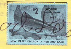 US - New Jersey 1967 Resident Trout Stamp on License