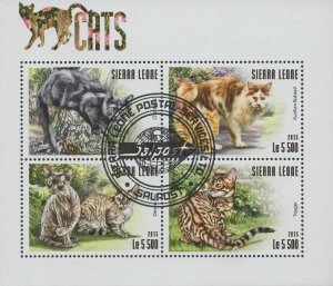Sierra Leone Cats Domestic Animals Souvenir Sheet with 4 Stamps 