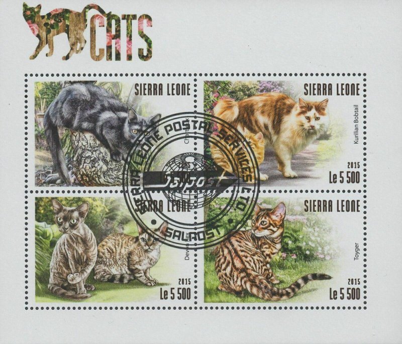 Sierra Leone Cats Domestic Animals Souvenir Sheet with 4 Stamps 