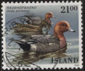 Iceland 686 (used) 21k Eurasian widgeon (Anas penelope) (1990)