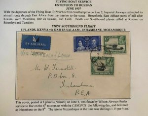 1937 Uplands Kenya First Flight Airmail Cover FFC To Inhambane Mozambique