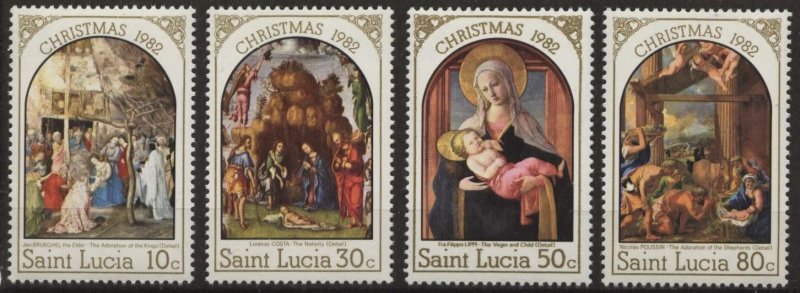 Saint Lucia 595-598 (mnh set of 4) Christmas, paintings, Brueghel, et al. (1982)