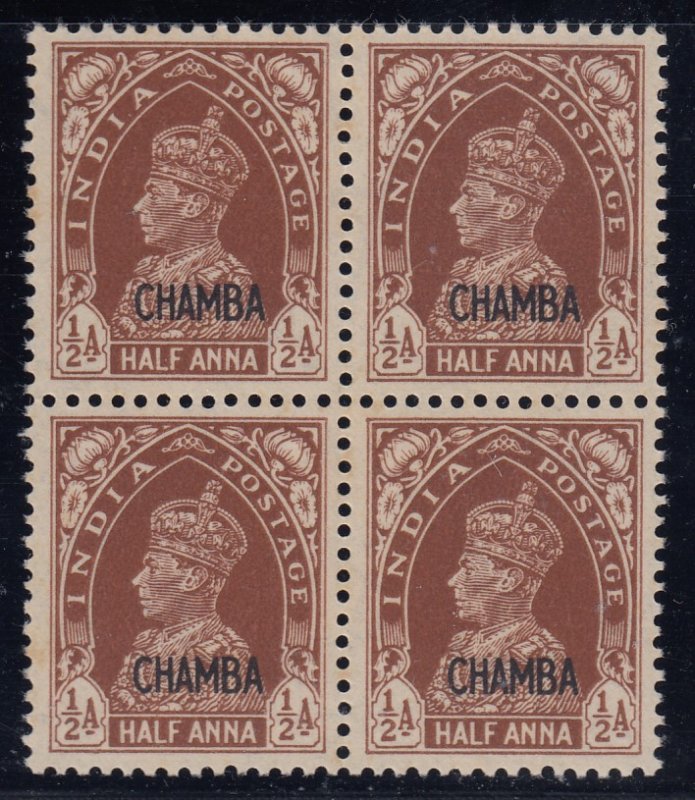 India (Chamba), SG 100, MNH block of four