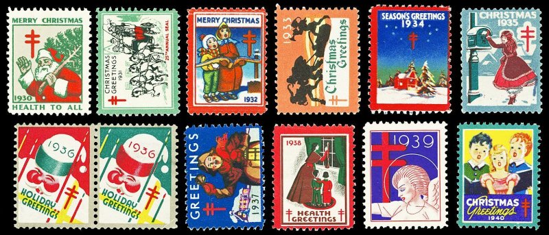 Scott WX55//WX100 1930-1940 12 Different Christmas Seals Unused F-VF No Gum