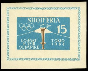 Albania #734, 1964 Tokyo Olympics, imperf. souvenir sheet, never hinged