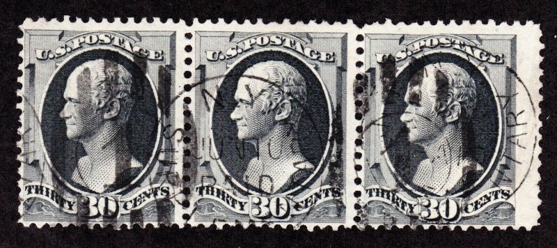 US 165 30c Hamilton Used Strip of 3 w/ NY Supplementary Mail Cancels SCV $475 