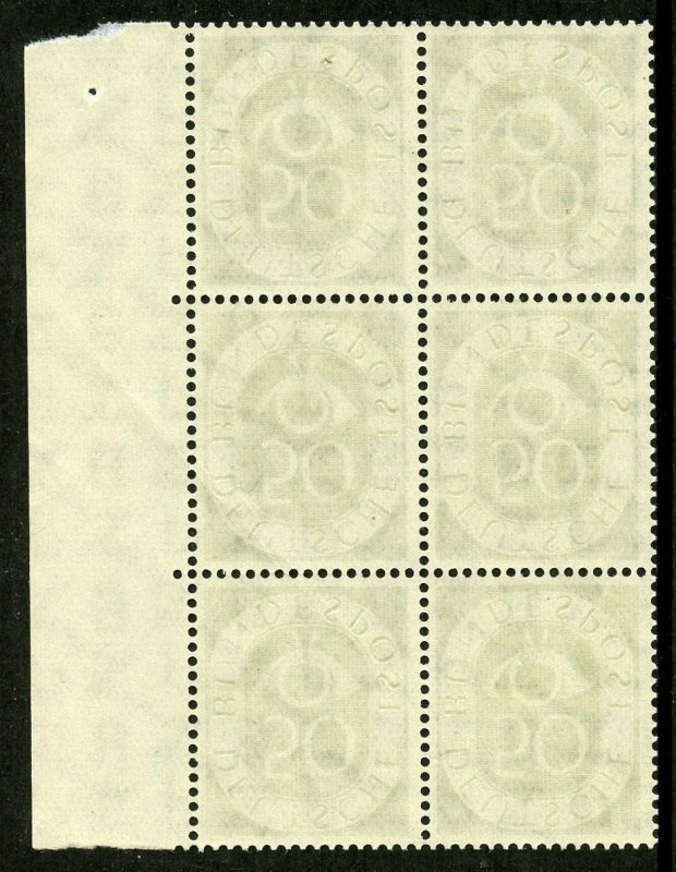 GERMANY 50 pfg  POSTHORN  SCOTT#681 MARGIN  BLOCK OF SIX  MINT NH  ORIGINAL GUM 