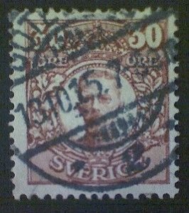 Sweden (Sverige), Scott #86, used (o), 1911, King Gustav V, 30ö, claret brown
