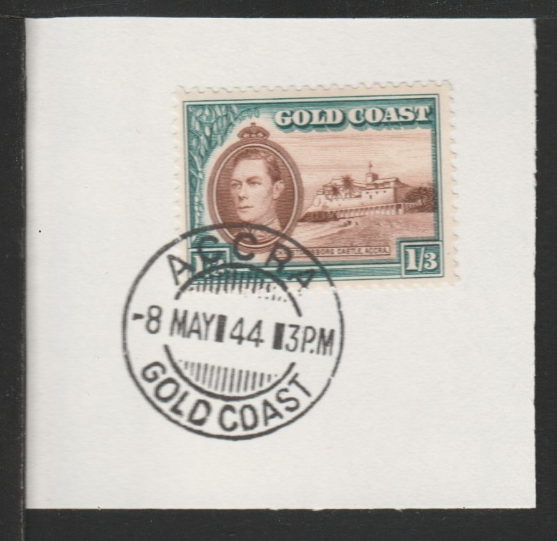 GOLD COAST  1938 KG6 Castle 1s3d on piece with MADAME JOSEPH  POSTMARK