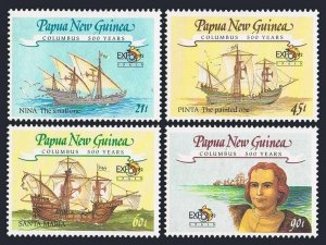Papua New Guinea 782-785,785a,MNH. Columbus-500.Ships Nina,Pinta,Santa Maria.