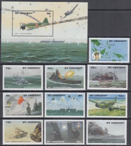 ST VINCENT Sc #1308-18 CPL MNH SET + S/S - WORLD WAR II