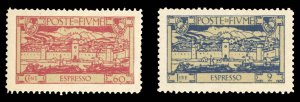 Fiume #E12-13 Cat$48, 1923 60c and 2L Special Delivery, hinged