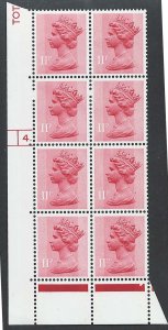 GB 1976 Machin 11p 2 band unmounted mint cylinder 4 dot block of 8