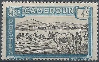 Cameroun 172 (mh) 4c cattle at Sanaga River, blue & black (1925)