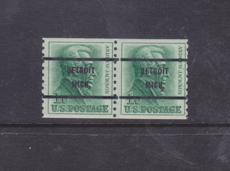 MI Precancels: Detroit 1225-71 Bureau; 1c 1962 Jackson Coil; Gap Pair; MNH
